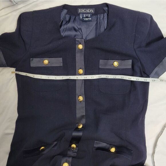 VINTAGE 90s Escada navy blue wool pleated dark academia drop waist dress 36/S - Picture 9 of 12